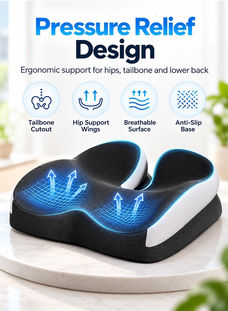 Topyich Ergonomic Memory Foam Seat Cushion, U-Shaped Coccyx Pillow for Tailbone Pain Relief, Non-Slip Chair Cushion for Office, Car, Home & Wheelchair - Image 3