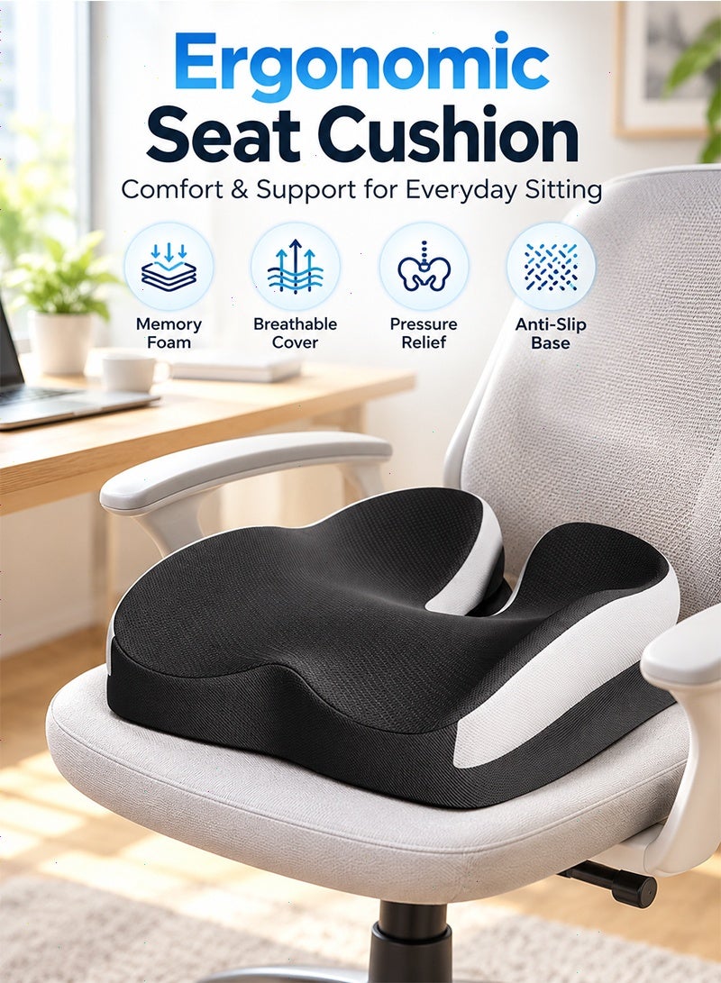 Topyich Ergonomic Memory Foam Seat Cushion, U-Shaped Coccyx Pillow for Tailbone Pain Relief, Non-Slip Chair Cushion for Office, Car, Home & Wheelchair - Image 1