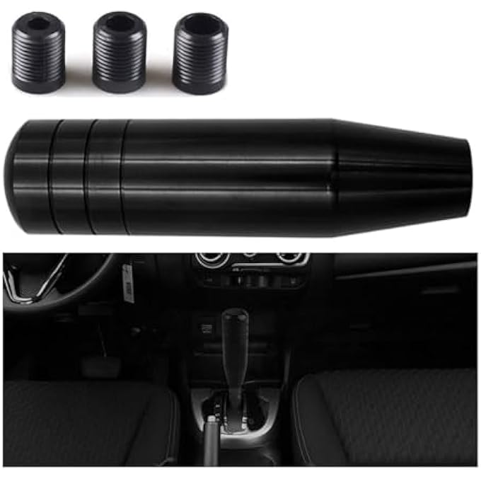 ريحني مقبض ناقل حركة ثقيل بحجم 5 إنش من الألمنيوم مع محولات يناسب معظم نواقل الحركة الأوتوماتيكية اليدوية بدون أزرار مع 3 محولات أسود - Image 1