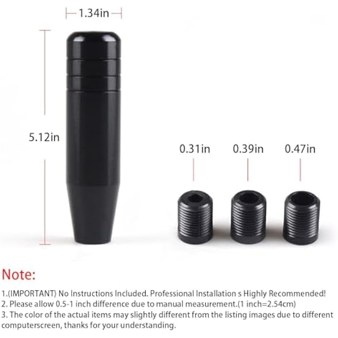 ريحني مقبض ناقل حركة ثقيل بحجم 5 إنش من الألمنيوم مع محولات يناسب معظم نواقل الحركة الأوتوماتيكية اليدوية بدون أزرار مع 3 محولات أسود - Image 2