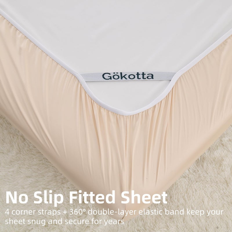 GOKOTTA 4-Pcs King Size Sheets Set, 100% Rayon Derived from Bamboo, 16 Inch Deep Pocket King Sheets with Elastic Corner Straps, Cooling Sheets for Hot Sleepers - Silky Soft & Breathable - Creamy Peach - Image 4