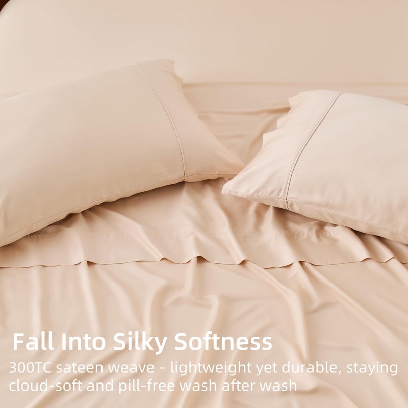GOKOTTA 4-Pcs King Size Sheets Set, 100% Rayon Derived from Bamboo, 16 Inch Deep Pocket King Sheets with Elastic Corner Straps, Cooling Sheets for Hot Sleepers - Silky Soft & Breathable - Creamy Peach - Image 3