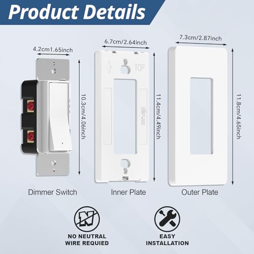 ThunderWay Digital Dimmer Light Switch, Single Pole/3-Way LED Slide Dimmer, for 300W Dimmable LED/CFL Lights and 700W Incandescent/Halogen, Wall Plate Included, 5 Pack, Matte White - Image 2