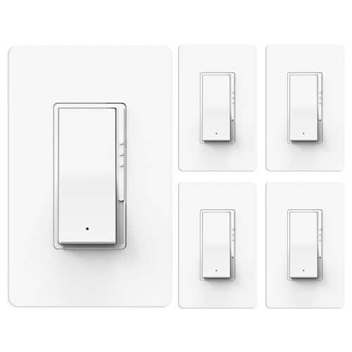 ThunderWay Digital Dimmer Light Switch, Single Pole/3-Way LED Slide Dimmer, for 300W Dimmable LED/CFL Lights and 700W Incandescent/Halogen, Wall Plate Included, 5 Pack, Matte White - Image 1