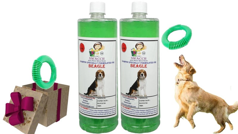 swacch Shampoo | Puppy Safe Shampoo | PH Balanced | Beagle Dog Shampoo 1 Litre Pack of 2 Neem Alovera + | O PVC Ring Rubber Chew Toy | Teething Chew Toy I Dental Teething I Durable I Combo Pack - Image 1