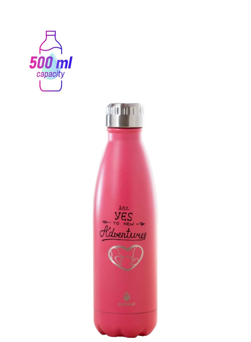 MANNA Adventure Double-Walled Insulated Stainless Steel Water Bottle Pink 500 ml - Image 1