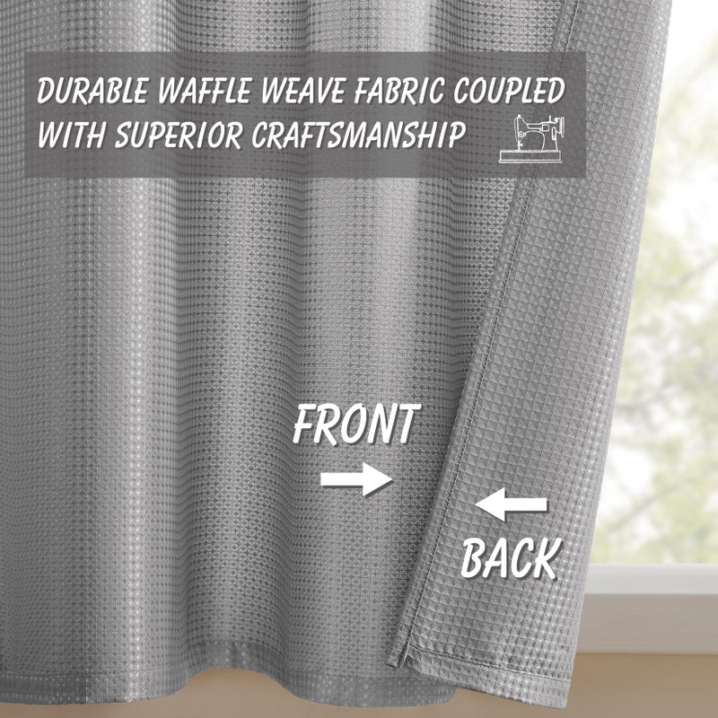 Home Queen Grey Waffle Bathroom Window Curtains  Short Water Repellent Rod Pocket for Small Kitchen Window  24 W X 45 L Inch Each - Image 3