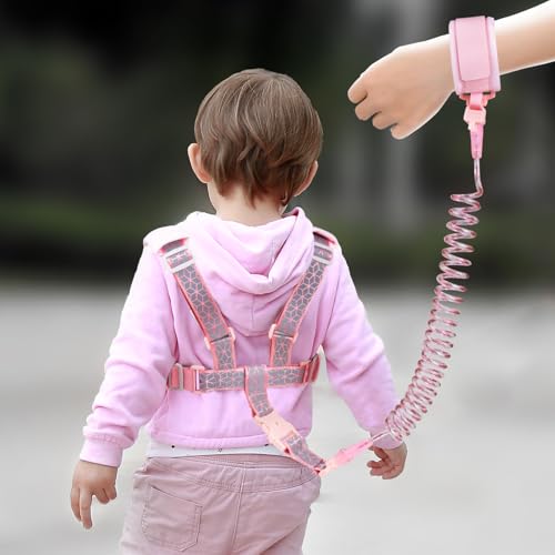 bearcouple Toddler Leash Harness Backpack 4-in-1, Anti Lost Wrist Link & Safety Strap for Kids Boys Girls, Reflective Adjustable Baby Walking Belt for Park Zoo Travel, Child Cute Reins (Pink) - Image 2