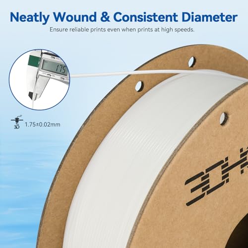 3DHoJor PLA High Speed Printer Filament 1.75mm 1kg Cardboard Spool (2.2lbs) Rapid PLA to 5X Faster Printing Filament PLA Dimensional Accuracy +/- 0.02 mm Fits for Most FDM 3D Printer -White - Image 4