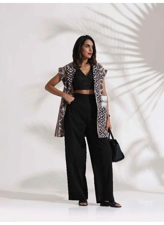 trueBrowns trueBrowns Beige Cotton Geometric Print  Jacket Co-ord Set