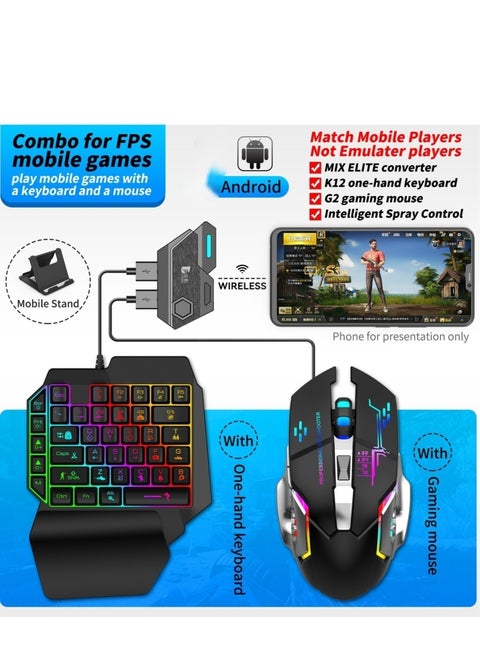 مجموعة لوحة مفاتيح وماوس ألعاب محمولة Mix Elite من 4 قطع (محول Mix Elite + لوحة مفاتيح K12 + ماوس G2 + حامل)