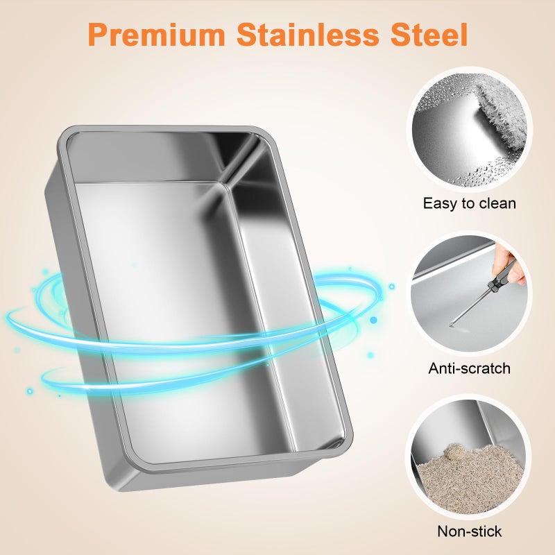 URPOWER Stainless Steel Cat Litter Box with Lid Extra Large Enclosed Litter Box for Cats Non-Sticky Metal Pan with High Sided Enclosure & Scoop, Front & Top Entry, Anti-Leakage, Easy Cleaning - Image 4