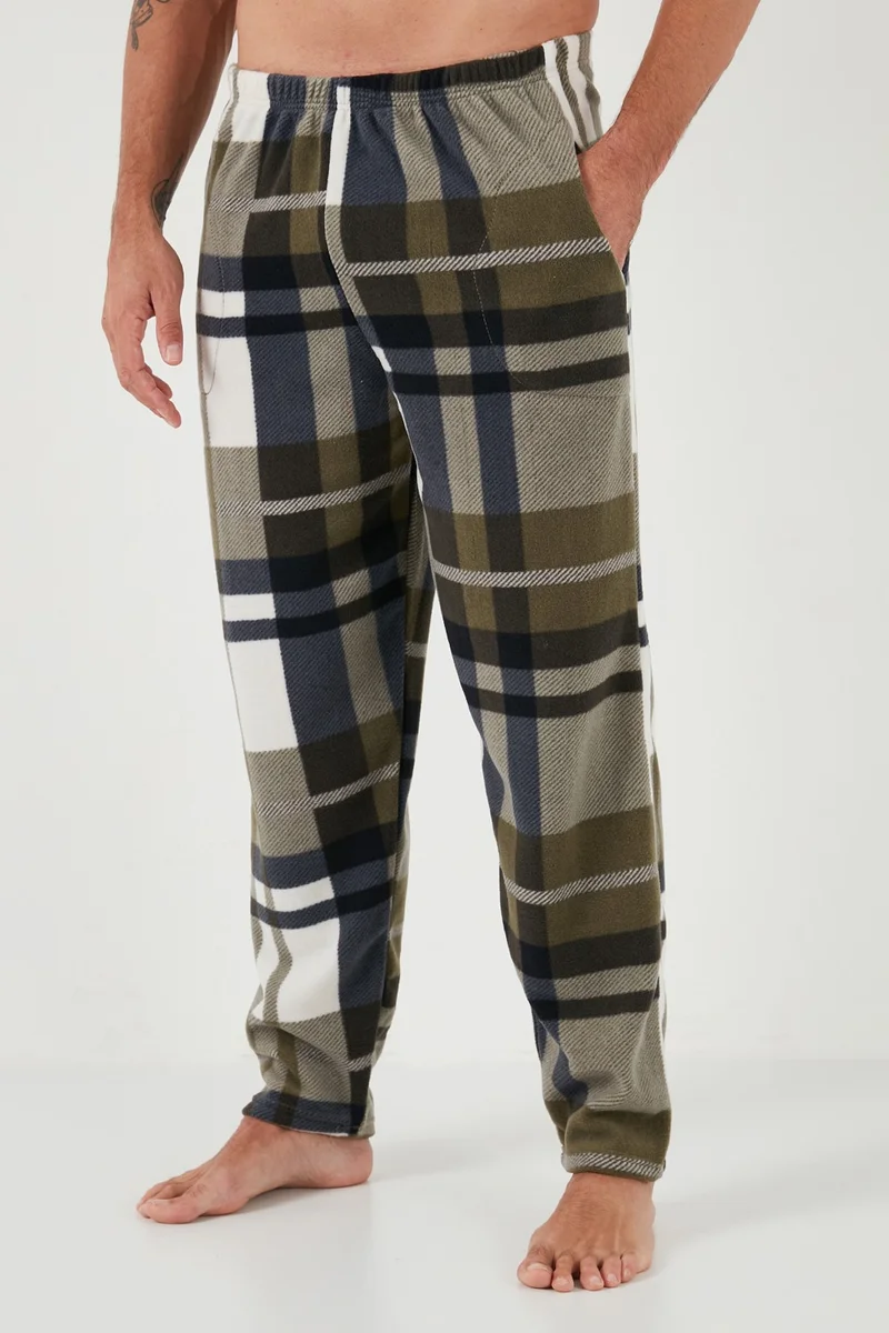 Buratti Plaid Regular Fit Buttoned Crew Neck Winter Fleece Pajama Set Men's Pajama Set 60961008