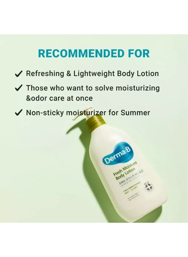 ديرما بي Derma B Fresh Moisture Body Lotion, Intensive Skin Moisturizing, Fast-Absorbing Long-Lasting Scented Body Care, Natural Deodorant Cream, Korean Skincare with Hyaluronic Acid 13.5 Fl Oz, 400ml, Kbeauty - Image 3