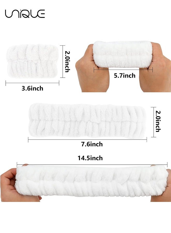 Unique 6Pcs Spa Headband and Wrist Washband Set, 2 Pieces Makeup Facial Face Wash Headband and 4 Pieces Wrist Bands for Washing Face Terry Cloth Headbands for Women Girls（Blue + White） - Image 2
