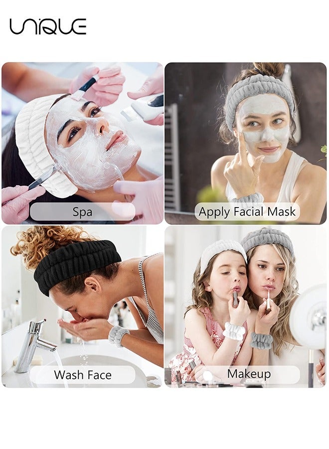 Unique 6Pcs Spa Headband and Wrist Washband Set, 2 Pieces Makeup Facial Face Wash Headband and 4 Pieces Wrist Bands for Washing Face Terry Cloth Headbands for Women Girls（Blue + White） - Image 5