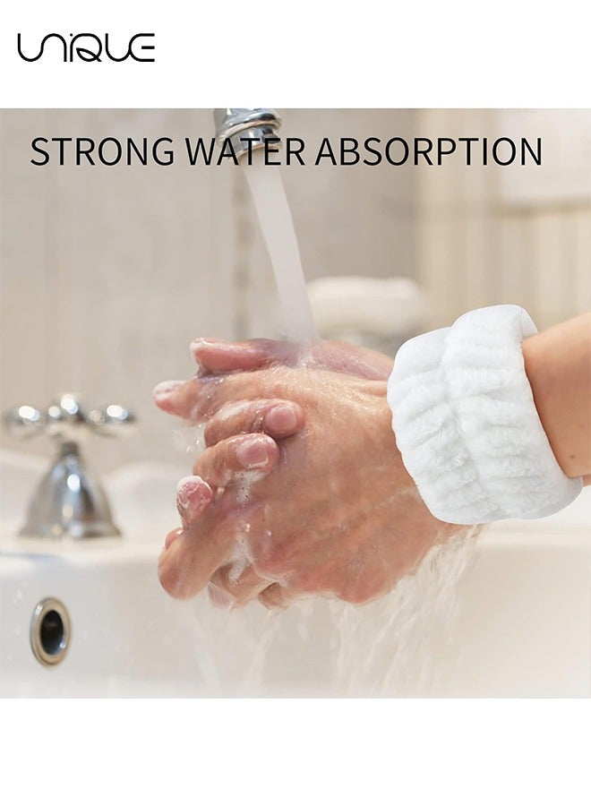 Unique 6Pcs Spa Headband and Wrist Washband Set, 2 Pieces Makeup Facial Face Wash Headband and 4 Pieces Wrist Bands for Washing Face Terry Cloth Headbands for Women Girls（Blue + White） - Image 3