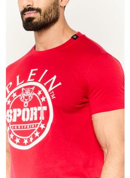 Plein Sport Men Sportswear Fit Short Sleeve Outdoor T Shirt, Red  - Image 3