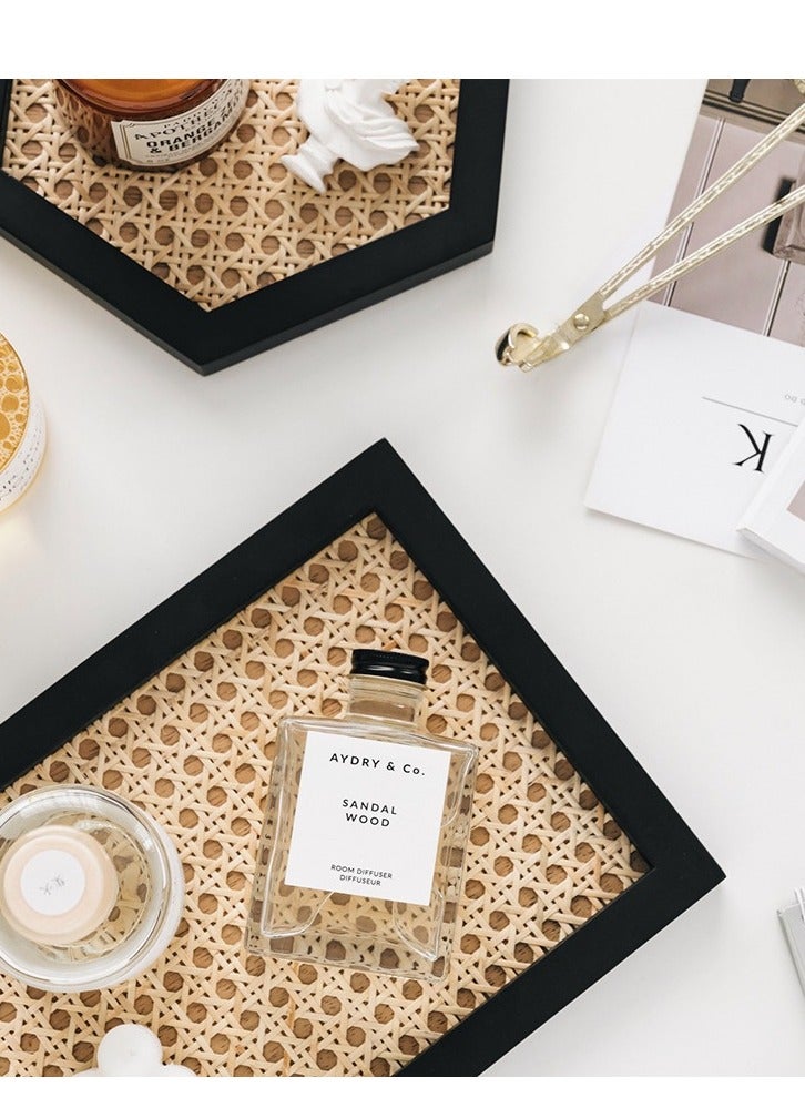 Bukela Rectangle Serving Tray with Imitated Rattan, Basket Serving Tray with Black Wooden Frame for Coffee, Breakfast, Food, Drink, Make Up Decorative Trays 32 x 23 x 2 cm - Image 3