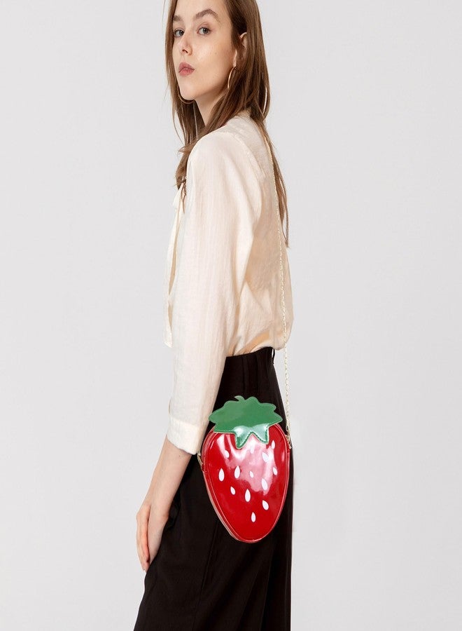 WisePoint Strawberry Purse for Women and Girls, Soft Strawberry Crossbody Bag with Chain Strap, Strawberry Bag Novelty Purse (red) - Image 4