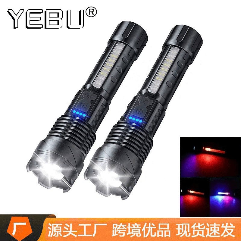 Cross-border P50 flashlight strong light multifunctional red and blue side light work light outdoor charging long endurance patrol flashlight A76-P50 Flashlight