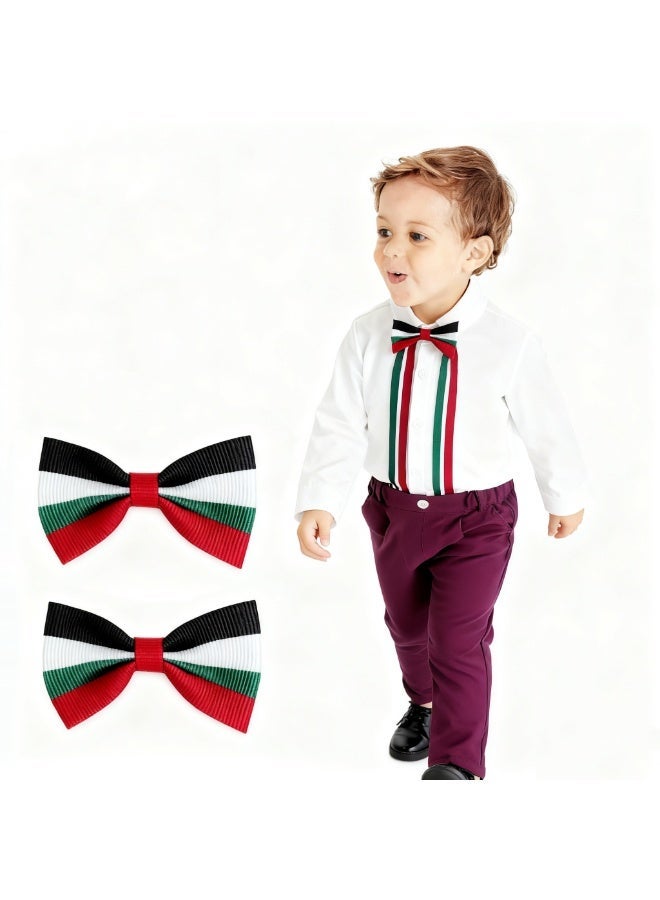 UAE National Day Accessories Set for Kids | 2PCS Bow Tie & Hair Clips | Flag Day Outfit | Boys & Girls Hair Accessories - Image 1