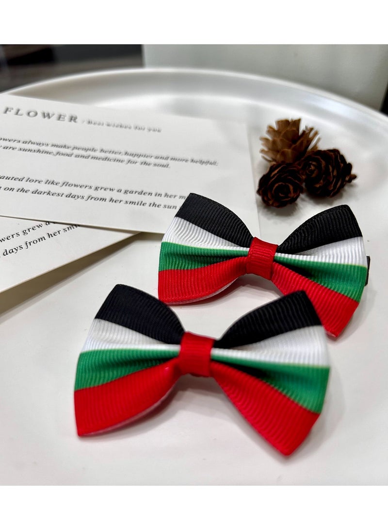 UAE National Day Accessories Set for Kids | 2PCS Bow Tie & Hair Clips | Flag Day Outfit | Boys & Girls Hair Accessories - Image 2