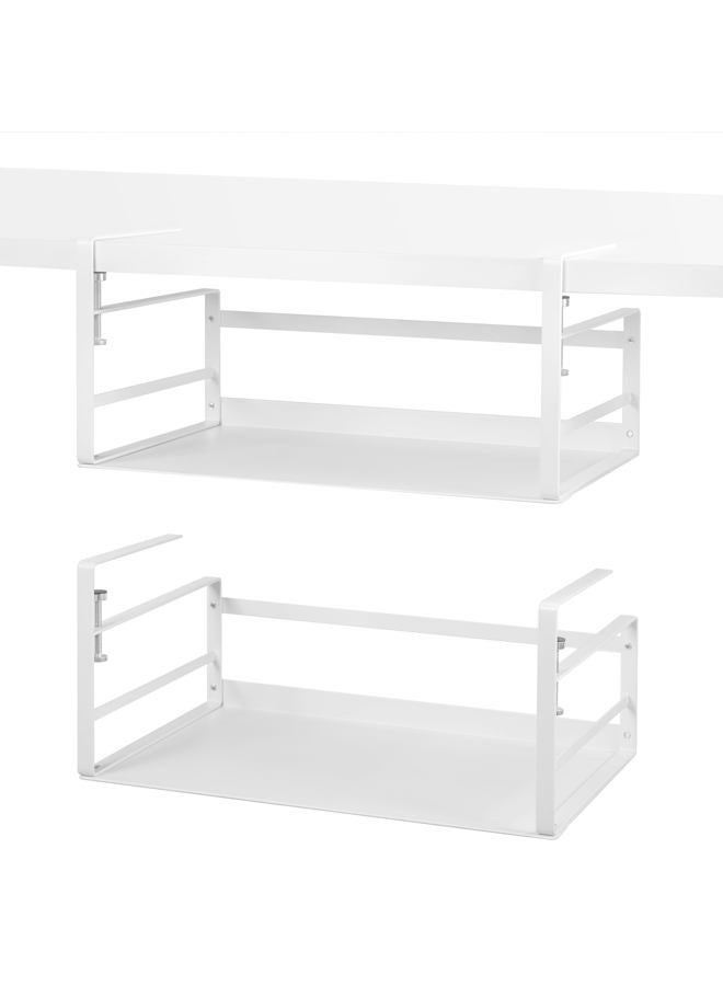 Nxconsu 2Pack Under Shelf Storage Basket Organizer Hanging Holder for Kitchen Cabinet Pantry Cupboard Desk Bookshelf Organization Space Saver Heavy Duty Slide-in Adjustable Mounting Clamp White Large - Image 1