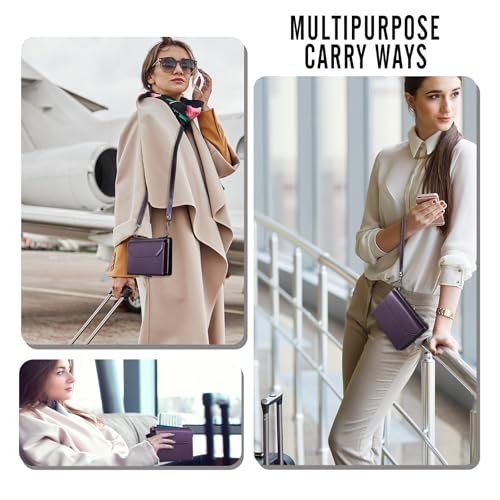 ASAPDOS RFID Blocking Family Passport Holder Wallet,Hold 3-4 Passports for Travel with Credit Card Slots & Wrist Crossbody Strap Purple - Image 4