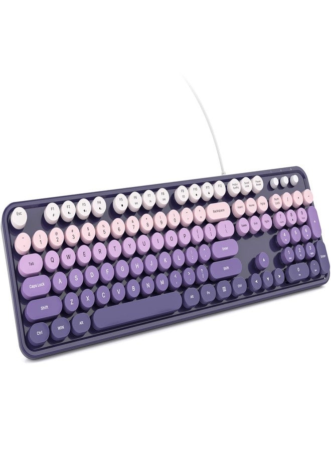 KNOWSQT Wired Computer Keyboard - Purple-Gradient Colorful Retro Full Size Round Keycaps Plug and Play Typewriter Cute Keyboards for Windows, Laptop, PC, Desktop, Computer - Image 1