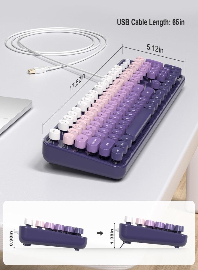 KNOWSQT Wired Computer Keyboard - Purple-Gradient Colorful Retro Full Size Round Keycaps Plug and Play Typewriter Cute Keyboards for Windows, Laptop, PC, Desktop, Computer - Image 2