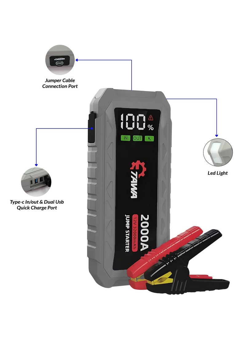 TAWA - TAWA K69 Jump Starter & Power Bank – 32000mAh High-Capacity Battery, 2000A Peak Current, 12V Vehicle Compatibility, USB-C Fast Charging, Multi-Function Emergency Power Solution - Image 1