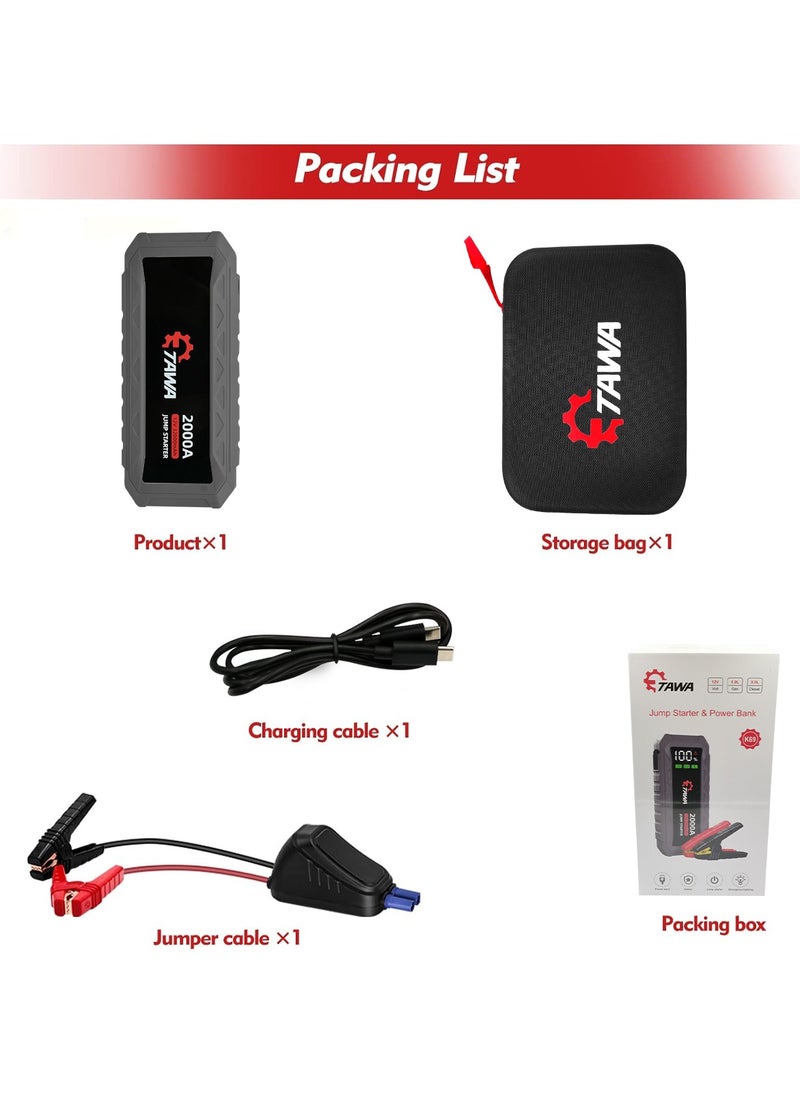 TAWA - TAWA K69 Jump Starter & Power Bank – 32000mAh High-Capacity Battery, 2000A Peak Current, 12V Vehicle Compatibility, USB-C Fast Charging, Multi-Function Emergency Power Solution - Image 1