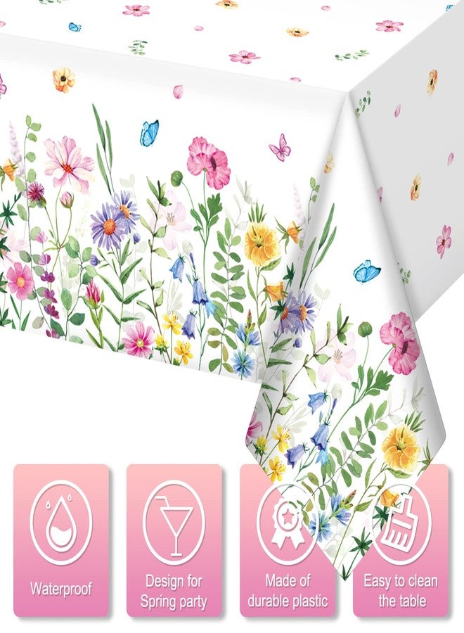 Jectivs 4Pcs Spring Floral Plastic Tablecloth,Pink Purple Blue Flower Butterfly Disposable Table Cover for Home Decor Summer Spring Picnic Dining Holiday Weeding Birthday Tea Party Decorations,54x108 Inch - Image 4
