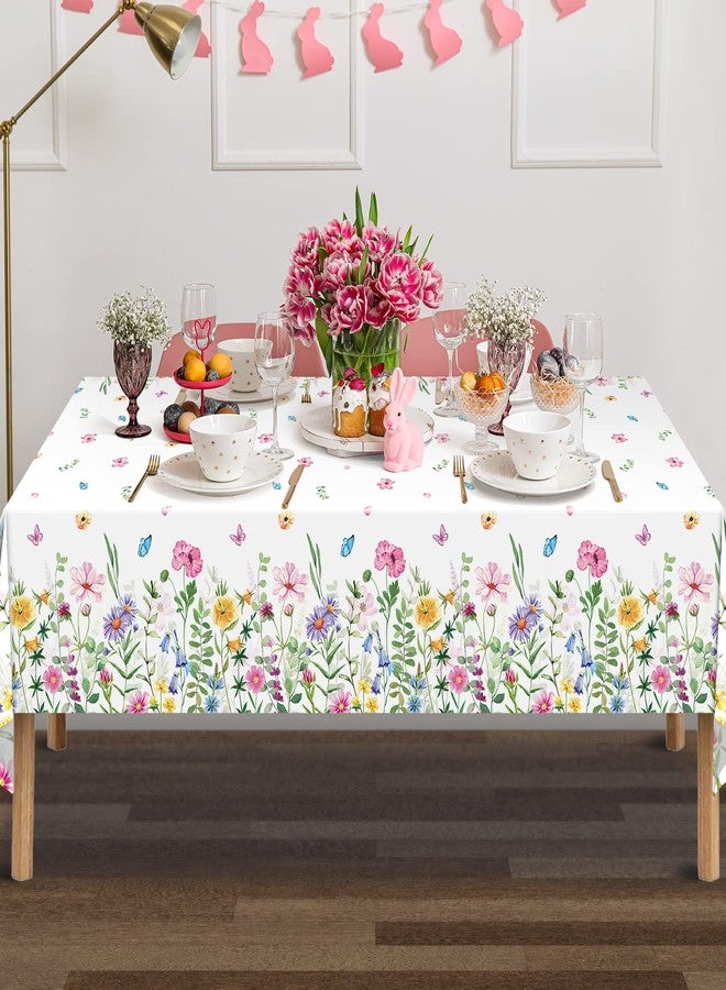 Jectivs 4Pcs Spring Floral Plastic Tablecloth,Pink Purple Blue Flower Butterfly Disposable Table Cover for Home Decor Summer Spring Picnic Dining Holiday Weeding Birthday Tea Party Decorations,54x108 Inch - Image 5
