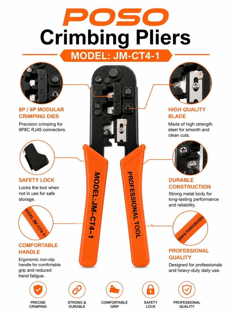 POSO JM-CT4-1 Professional Crimping Pliers – Precision Wire Crimper Tool for Network & Electrical Connectors - Image 3