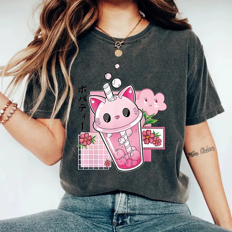 Women'S Summer American Retro Street Heavy Cotton Washed Old T-Shirt Men'S And Women'S Cartoon Printed T-Shirt - Image 2
