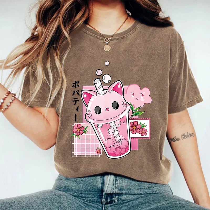 Women'S Summer American Retro Street Heavy Cotton Washed Old T-Shirt Men'S And Women'S Cartoon Printed T-Shirt - Image 1