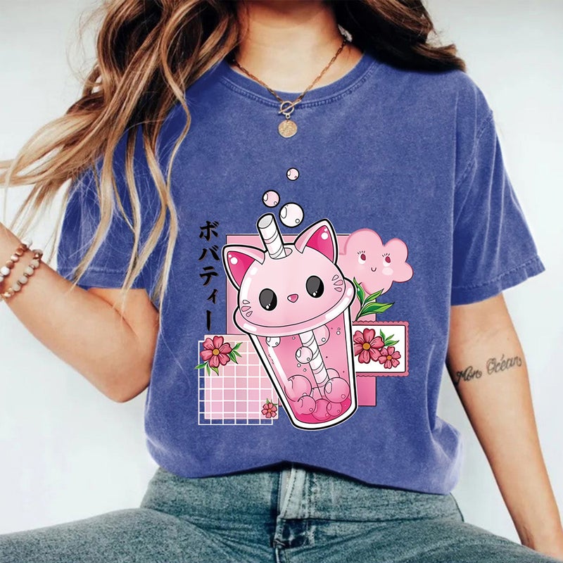 Women'S Summer American Retro Street Heavy Cotton Washed Old T-Shirt Men'S And Women'S Cartoon Printed T-Shirt - Image 5
