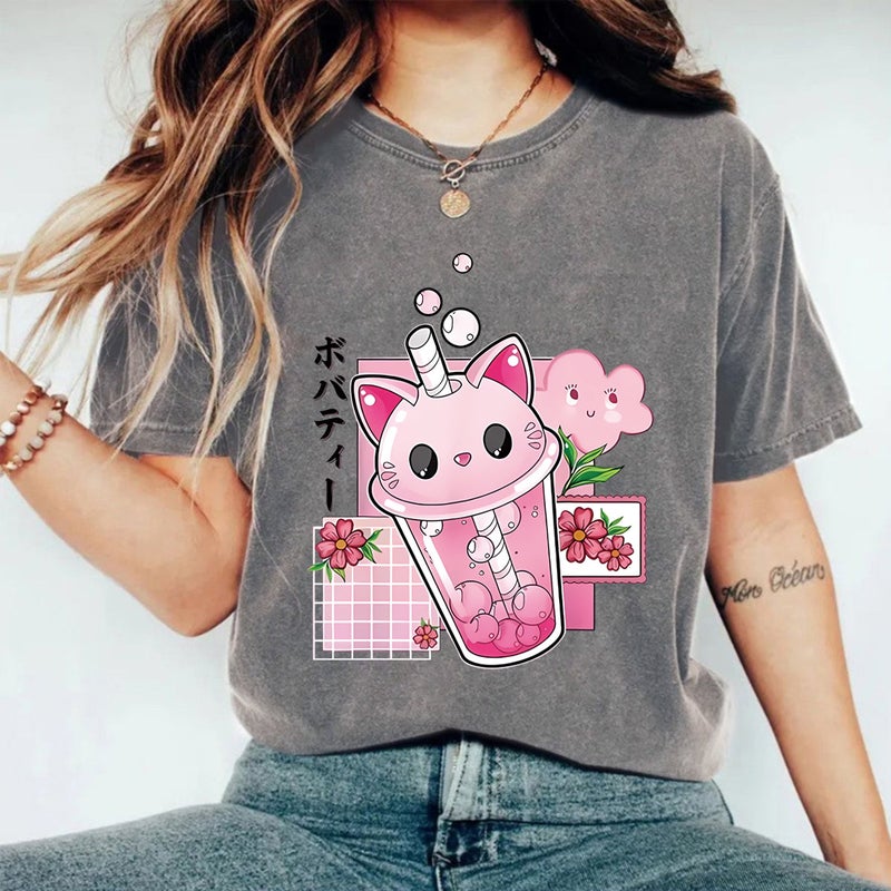 Women'S Summer American Retro Street Heavy Cotton Washed Old T-Shirt Men'S And Women'S Cartoon Printed T-Shirt - Image 3