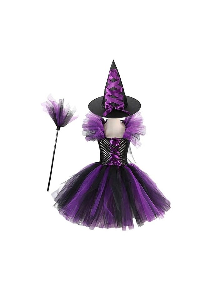 ماركة غير محددة Handmade Girls Tutu Dress for Halloween with Witch Broom and Witch Hat Dress Up Dresses Set, 8-9Y  - Image 1