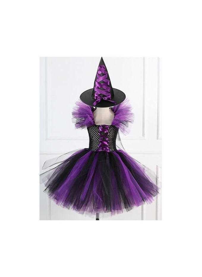 ماركة غير محددة Handmade Girls Tutu Dress for Halloween with Witch Broom and Witch Hat Dress Up Dresses Set, 8-9Y  - Image 2