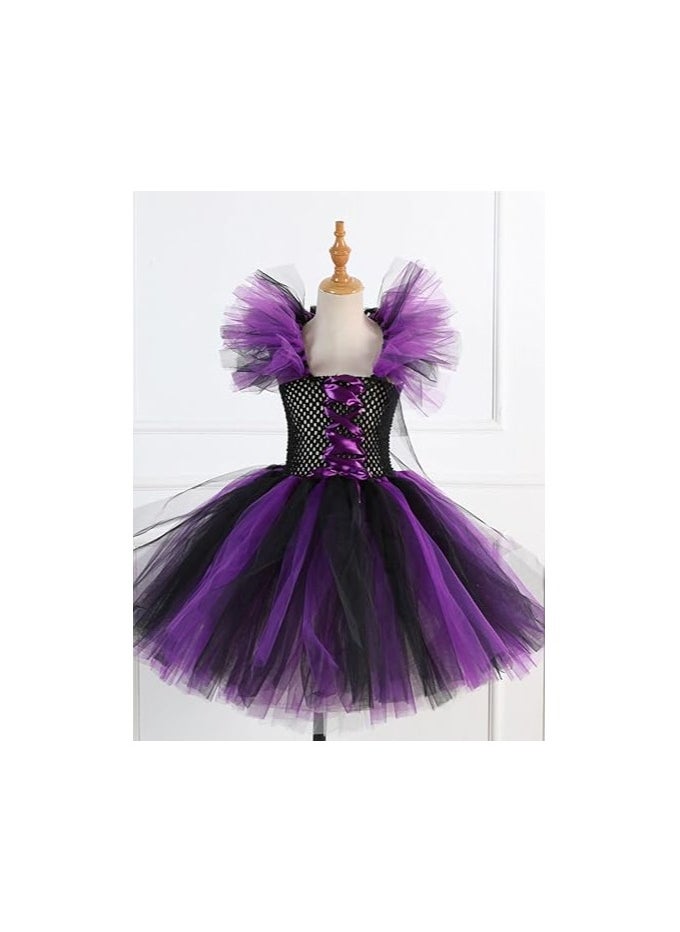 ماركة غير محددة Handmade Girls Tutu Dress for Halloween with Witch Broom and Witch Hat Dress Up Dresses Set, 8-9Y  - Image 4
