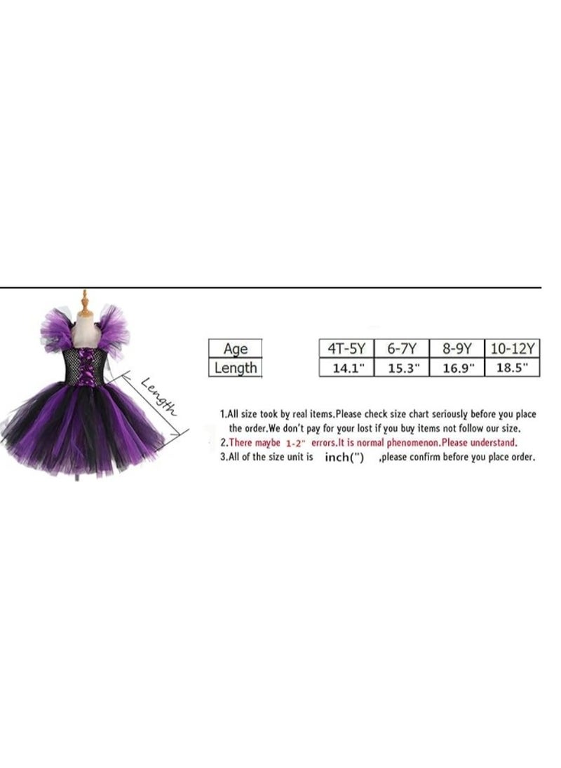 ماركة غير محددة - Handmade Girls Tutu Dress for Halloween with Witch Broom and Witch Hat Dress Up Dresses Set, 8-9Y - Image 1