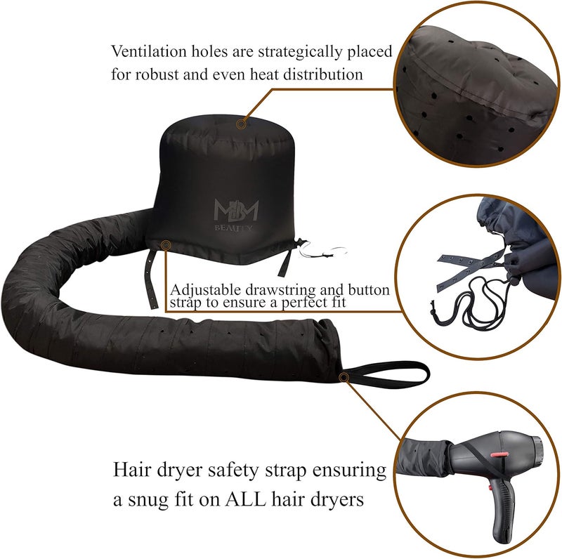 MBM Bonnet Hair Dryer Attachment-W/ 10 Silicone Hair Curlers-Extra Large Adjustable Soft Hooded Hair Dryer Bonnet With Extra Long Hose For Drying,Styling,Curling&Deep Conditioning Fits All Head&Hair Sizes - Image 2