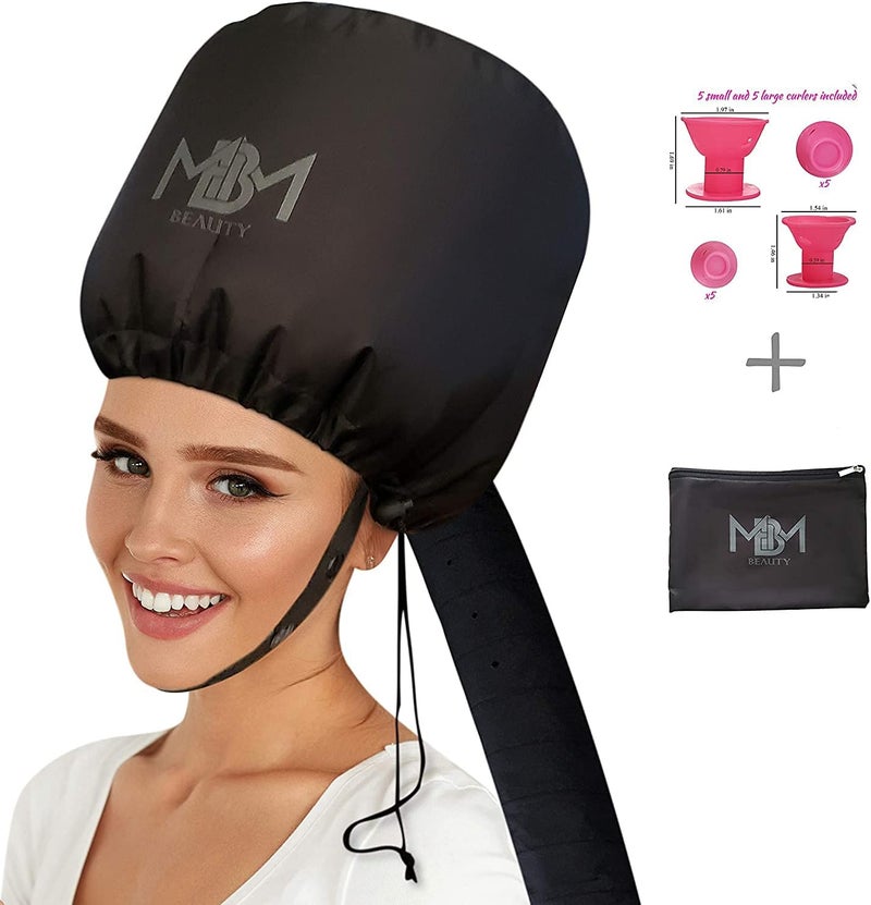 MBM Bonnet Hair Dryer Attachment-W/ 10 Silicone Hair Curlers-Extra Large Adjustable Soft Hooded Hair Dryer Bonnet With Extra Long Hose For Drying,Styling,Curling&Deep Conditioning Fits All Head&Hair Sizes - Image 1