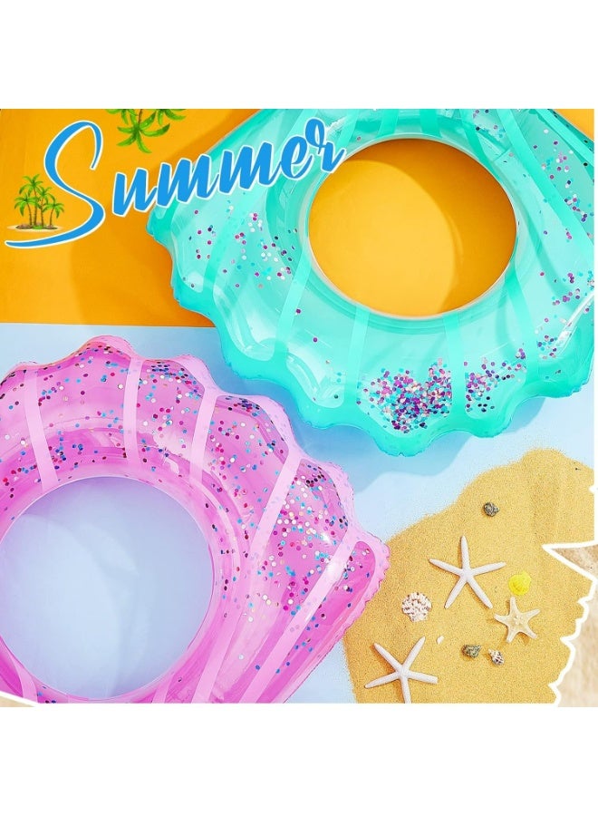 CMGTYYD 2 Pack Shell Swim Rings Inflatable Seashell Pool Float Swimming Floatie Glitter Confetti Raft Water Swim Tube Summer Beach Party Decorations(Pink, Blue) - Image 2