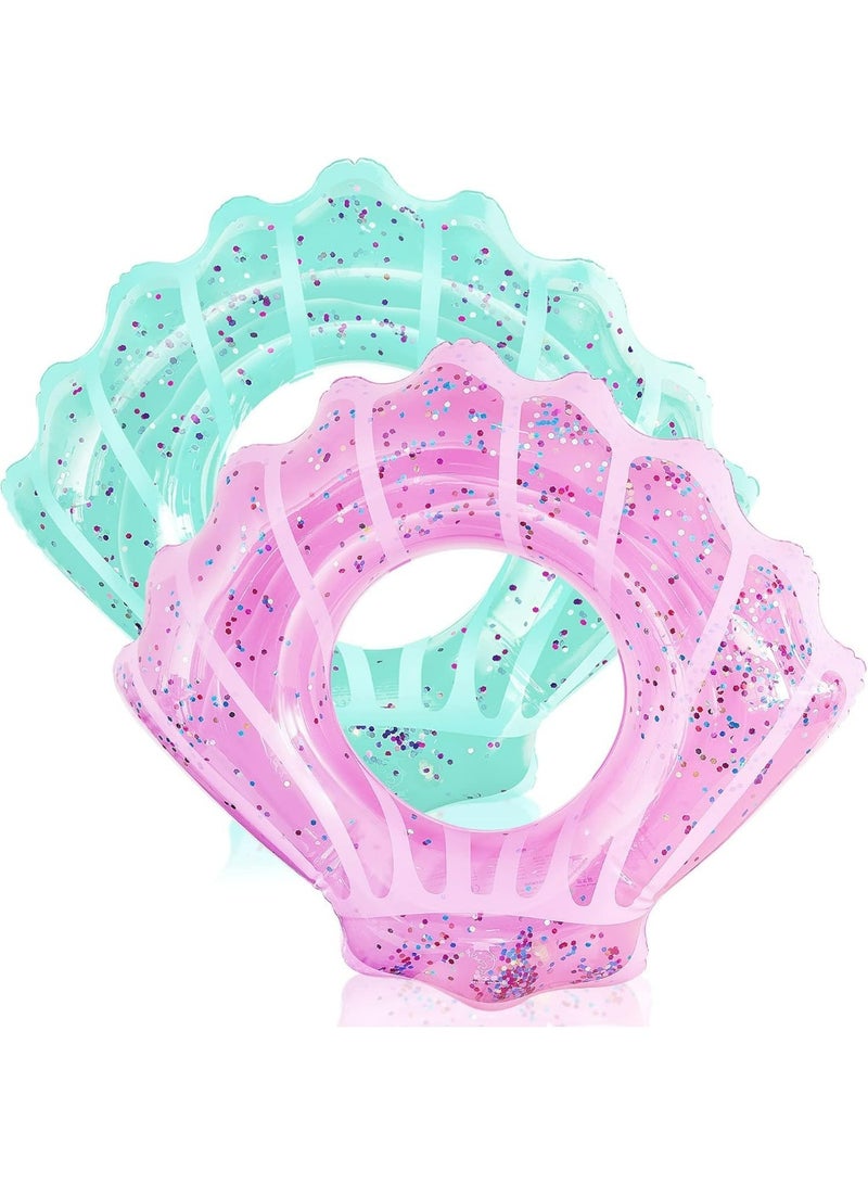 CMGTYYD 2 Pack Shell Swim Rings Inflatable Seashell Pool Float Swimming Floatie Glitter Confetti Raft Water Swim Tube Summer Beach Party Decorations(Pink, Blue) - Image 1