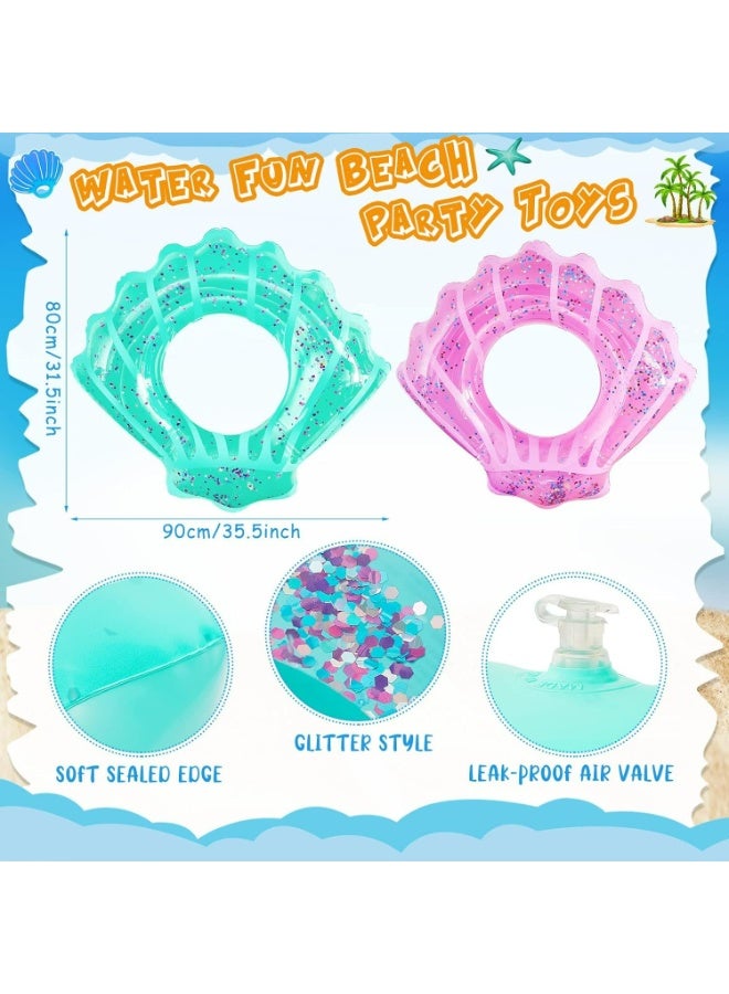 CMGTYYD 2 Pack Shell Swim Rings Inflatable Seashell Pool Float Swimming Floatie Glitter Confetti Raft Water Swim Tube Summer Beach Party Decorations(Pink, Blue) - Image 4