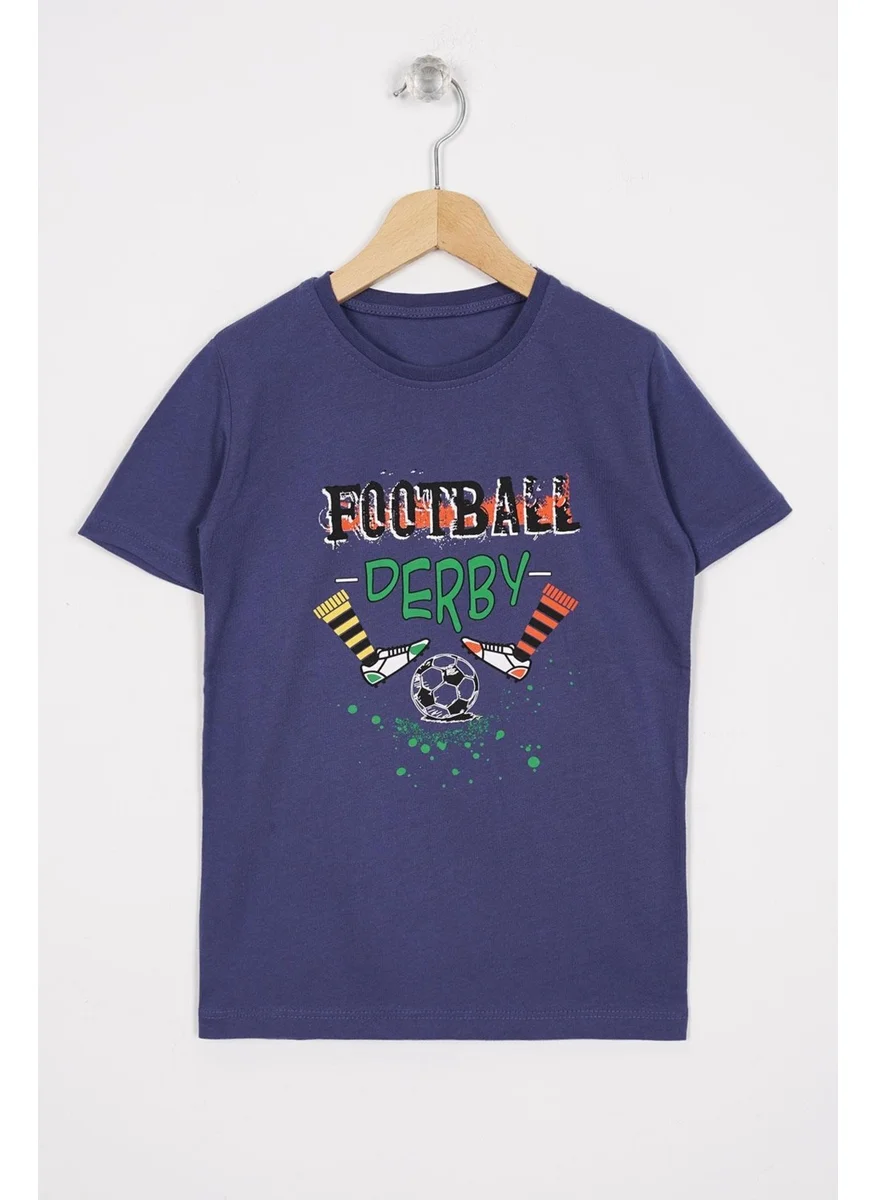 Zepkids Crew Neck Short Sleeve Football Printed Indigo Color Boy T-shirt